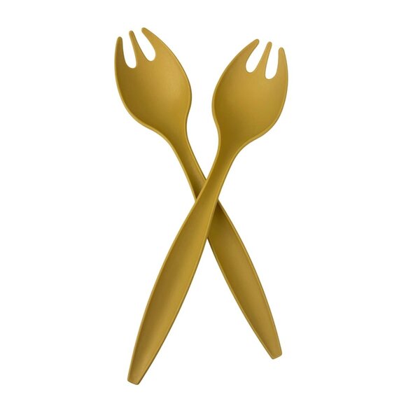 Tupperware Set of 2 Salad Serving Forks Golden Harvest Yellow Plastic Vintage - Picture 1 of 13